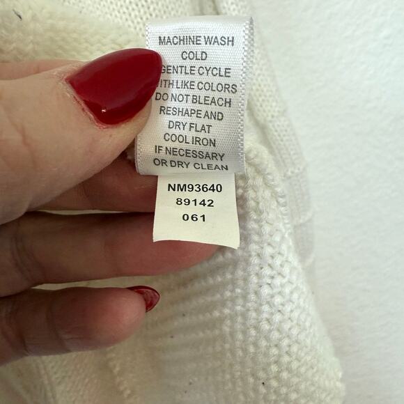 NEIMAN MARCUS Zip Cardigan Sweater White XL Cotton Rayon Cable Knit Elegant - Picture 4 of 5